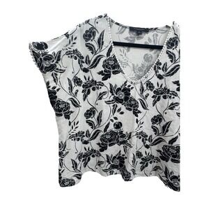 Marc New York Andrew Marc Linen Floral Top XLarge Boxy V-Neck Blouse Cottagecore